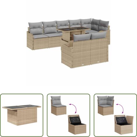 Sedute esterne -  Set Divano da Giardino 9 pcs Beige Rattan in Polipropilene