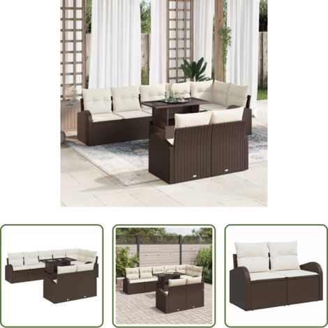 Sedute esterne -  Set Divano da Giardino 9 pcs Marrone Poly Rattan