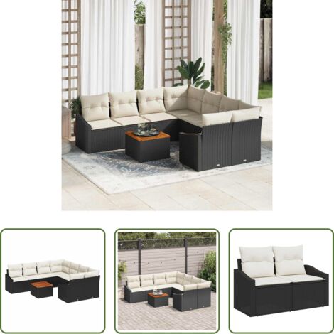 Sedute esterne -  Set Divano da Giardino 9 pcs Nero e Crema polyrattan