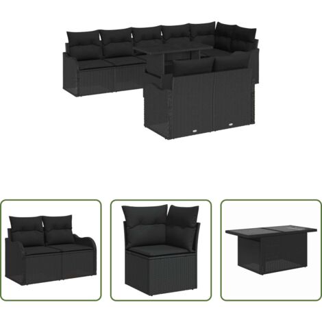 Sedute esterne -  Set Divano da Giardino 9 pcs Nero Rattan in Polipropilene