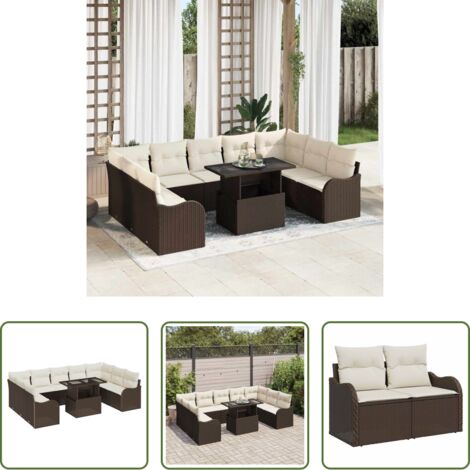 Sedute esterne -  Set Divano da Giardino con cuscino 10 pcs Marrone Poly Rattan