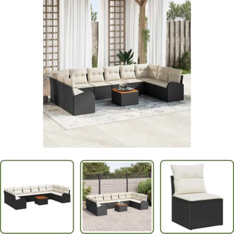 Sedute esterne -  Set Divano da Giardino con cuscino 11 pcs Nero polyrattan