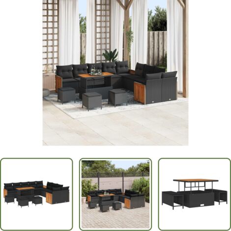 Sedute esterne -  Set Divano da Giardino con cuscino 14 pcs Nero