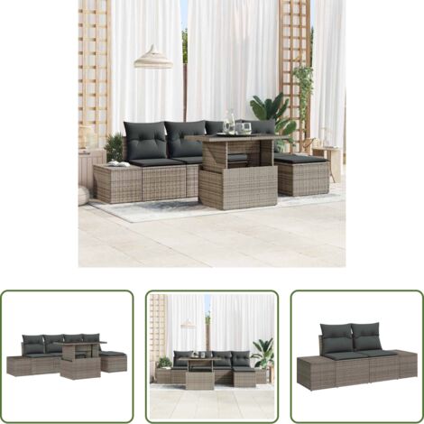 Sedute esterne -  Set Divano da Giardino con cuscino 6 pcs Grigio polyrattan
