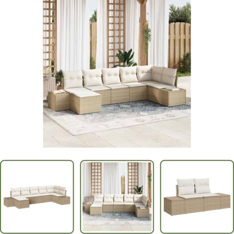 Sedute esterne -  Set Divano da Giardino con cuscino 7 pcs Beige polyrattan