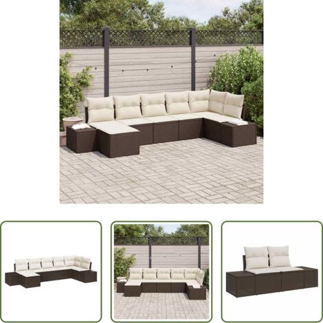 Sedute esterne -  Set Divano da Giardino con cuscino 7 pcs Marrone Poly Rattan