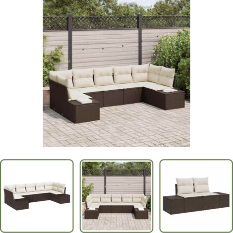 Sedute esterne -  Set Divano da Giardino con cuscino 7 pcs Marrone polyrattan