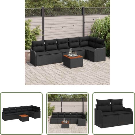 Sedute esterne -  Set Divano da Giardino con cuscino 7 pcs Nero polyrattan