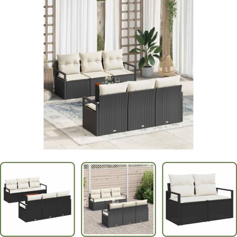 Sedute esterne -  Set Divano da Giardino con cuscino 7 pcs Nero polyrattan