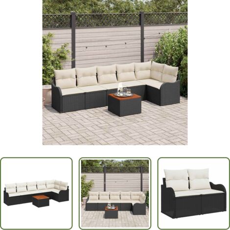 Sedute esterne -  Set Divano da Giardino con cuscino 7 pcs Nero polyrattan