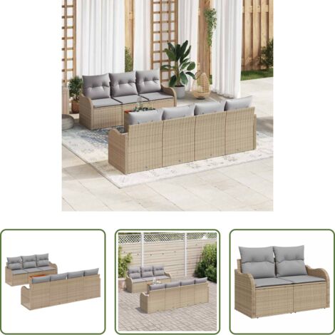 Sedute esterne -  Set Divano da Giardino con cuscino 8 pcs Beige polyrattan