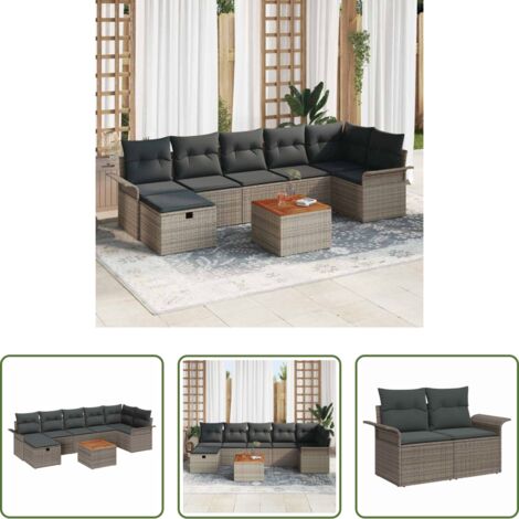 Sedute esterne -  Set Divano da Giardino con cuscino 8 pcs Grigio Poly Rattan
