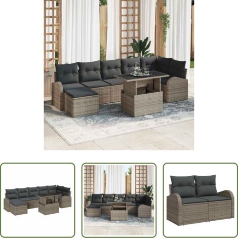 Sedute esterne -  Set Divano da Giardino con cuscino 8 pcs Grigio Poly Rattan