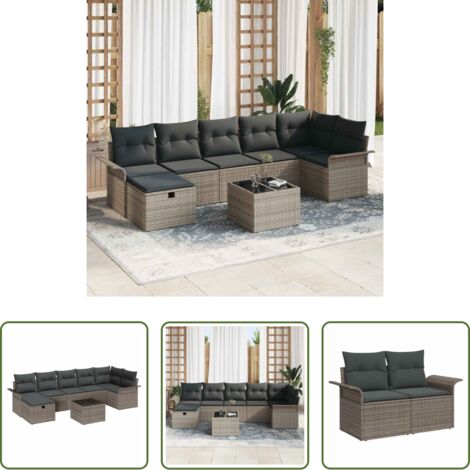 Sedute esterne -  Set Divano da Giardino con cuscino 8 pcs Grigio Poly Rattan