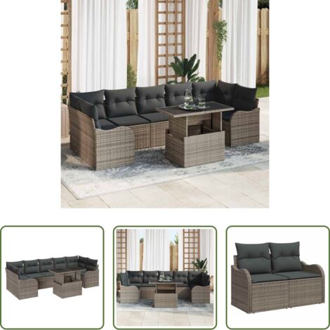 Sedute esterne -  Set Divano da Giardino con cuscino 8 pcs Grigio polyrattan
