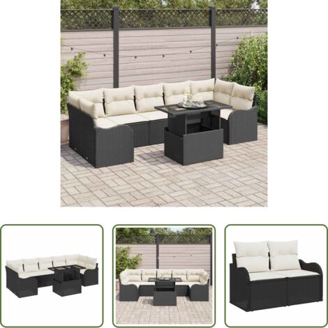 Sedute esterne -  Set Divano da Giardino con cuscino 8 pcs Nero Poly Rattan