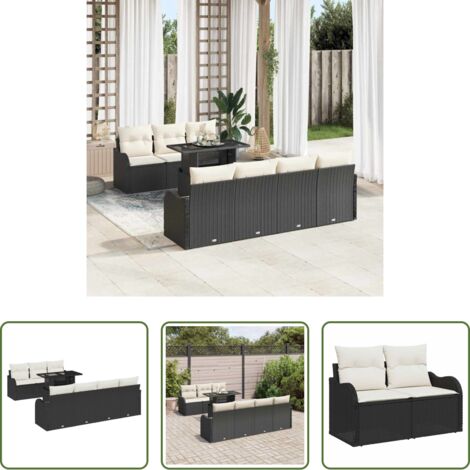 Sedute esterne -  Set Divano da Giardino con cuscino 8 pcs Nero Poly Rattan