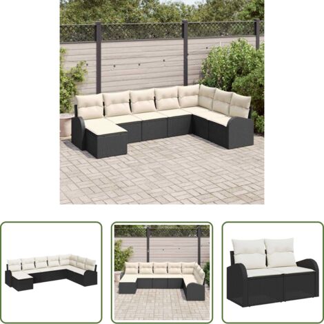 Sedute esterne -  Set Divano da Giardino con cuscino 8 pcs Nero Poly Rattan