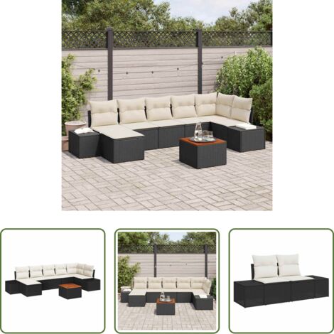 Sedute esterne -  Set Divano da Giardino con cuscino 8 pcs Nero polyrattan