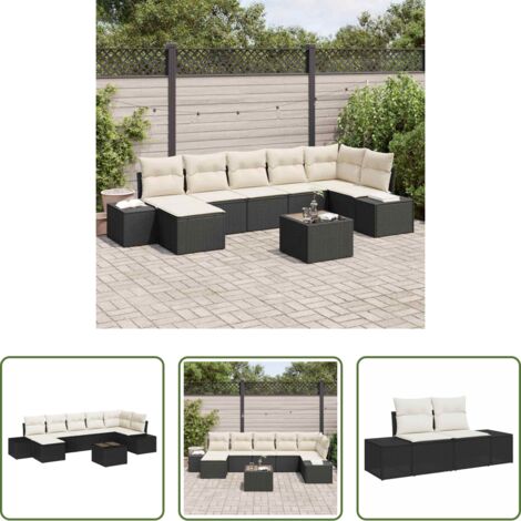 Sedute esterne -  Set Divano da Giardino con cuscino 8 pcs Nero polyrattan