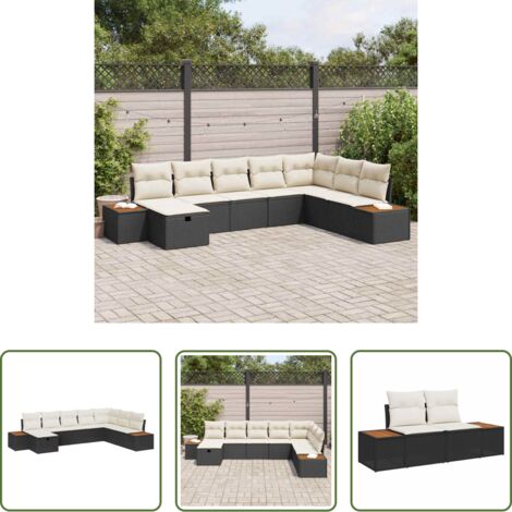 Sedute esterne -  Set Divano da Giardino con cuscino 8 pcs Nero polyrattan