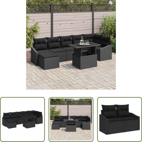 Sedute esterne -  Set Divano da Giardino con cuscino 8 pcs Nero polyrattan