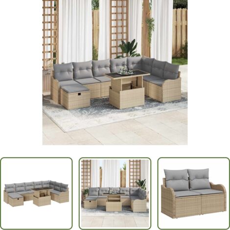 Sedute esterne -  Set Divano da Giardino con cuscino 9 pcs Beige Poly Rattan