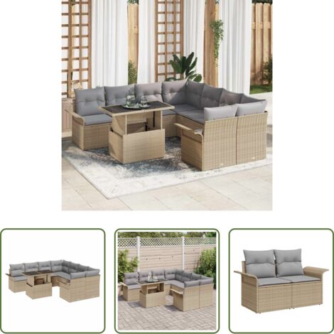 Sedute esterne -  Set Divano da Giardino con cuscino 9 pcs Beige Poly Rattan