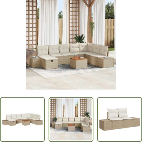 Sedute esterne -  Set Divano da Giardino con cuscino 9 pcs Beige polyrattan