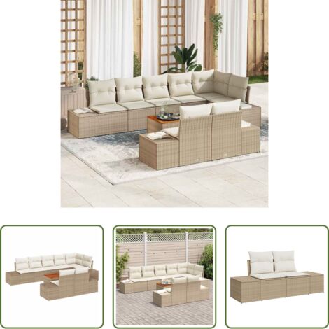 Sedute esterne -  Set Divano da Giardino con cuscino 9 pcs Beige polyrattan