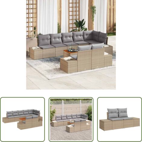 Sedute esterne -  Set Divano da Giardino con cuscino 9 pcs Beige polyrattan