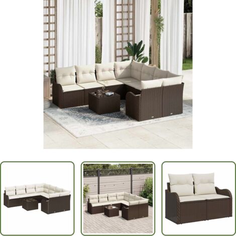Sedute esterne -  Set Divano da Giardino con cuscino 9 pcs Marrone e Crema