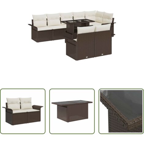 Sedute esterne -  Set Divano da Giardino con cuscino 9 pcs Marrone Poly Rattan