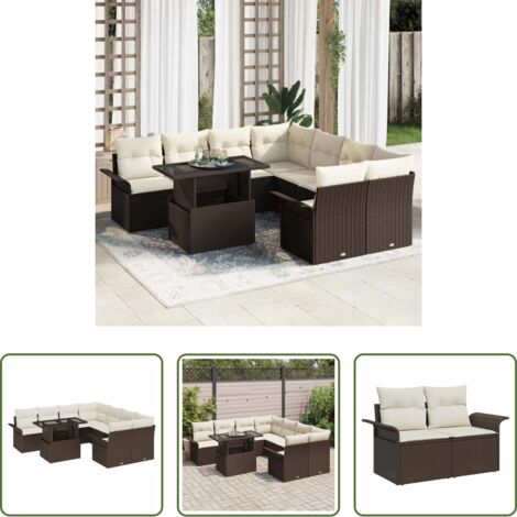 Sedute esterne -  Set Divano da Giardino con cuscino 9 pcs Marrone Poly Rattan