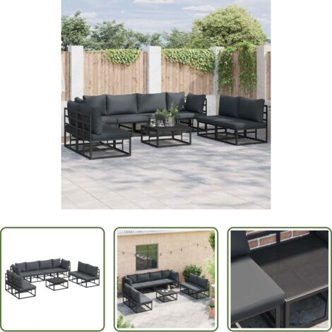 Sedute esterne -  Set Divano da Giardino con cuscino 9 pcs Nero Alluminio