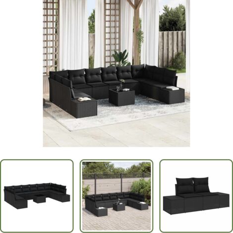Sedute modulabili -  Set Divano da Giardino con cuscino 10 pcs Nero Polyrattan
