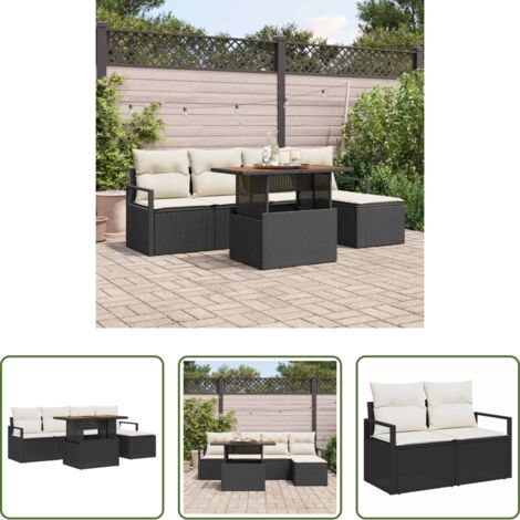 Sedute modulare -  Set da Pranzo per Giardino con cuscino 6 pcs Nero e Crema
