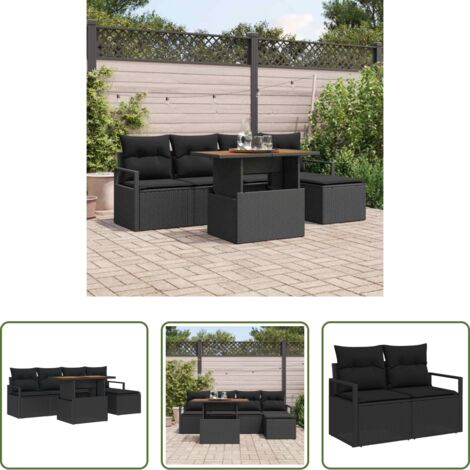 Sedute modulare -  Set da Pranzo per Giardino con cuscino 6 pcs Nero e Marrone