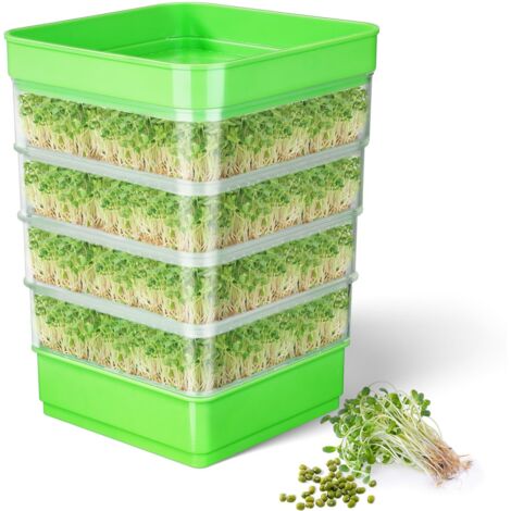 Seed Germination Kit, 4 Tier Bean Sprout Growing Kit, Stackable Green Microorganism Growing Trays for Beans, Alfalfa and Wheat Grass
