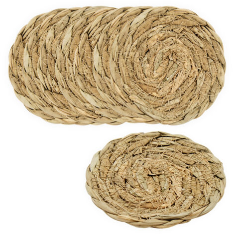Seegras Glasuntersetzer natur rund - 8er Set - Rattan Untersetzer für Gläser und Tassen