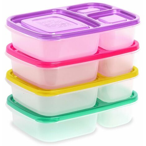 SEENLIN Bento Lunch Box à 3 Compartiments (Lot de 4) - Adaptée pour Micro-Ondes, Lave-Vaisselle et Congélateur - Boite Repas Emboîtable en Plastique Étanche avec Couvercles - Adultes et Enfants