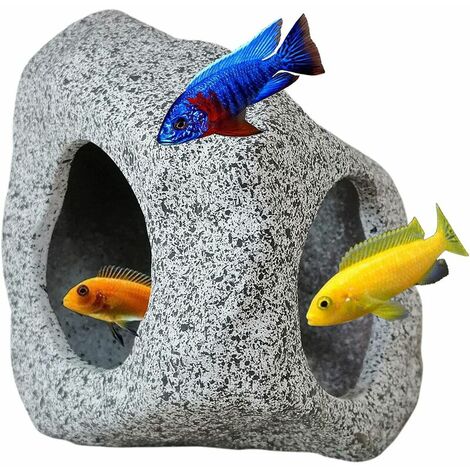 SEENLIN Cachette d'aquarium pour animaux de compagnie aquatiques pour se reproduire, jouer et se reposer, ornements en céramique sûrs et non toxiques, pierre décorative pour combattant