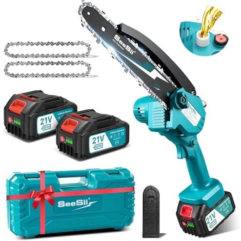 Seesii 8 Zoll Mini Kettensäge mit Akku 8000mAh, Mini Kettensäge Elektro mit Automatischer Öler und 2 Akku 4000mAh, Handkettensäge Akku für Gartenscheren Astschere Holzschneidenz