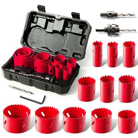 Sega a Tazza Bi-metallica, HYCHIKA 17 PCS Seghe per Trapano, con 13 x Lame per Sega: 19mm-68mm, 3 x Punte a Forare, 2 x Mandrini, 1 x Chiave Esagonale