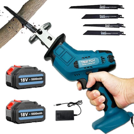 TEETOK Sega alternativa elettrica senza fili, sega a sciabola, sega per taglio di legno e metallo, 2 batterie da 5,5 A, kit da 4 lame, compatibile con batteria Makita