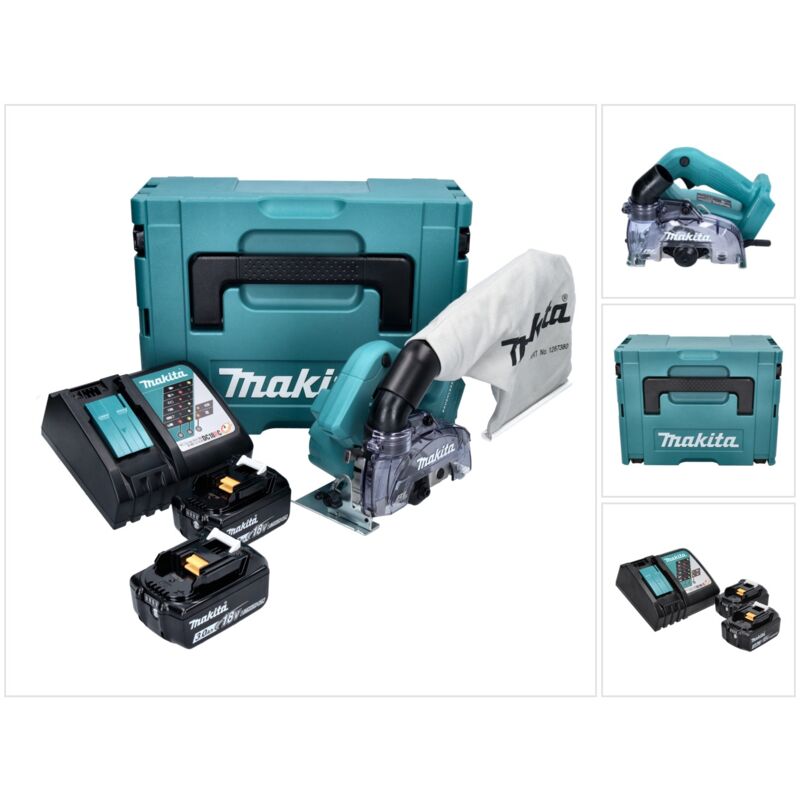 Makita - Sega circolare a batteria dcc 500 rfj 125 mm senza spazzole 18 v + 2 batterie da 3,0 Ah + caricabatterie + valigetta Makpac
