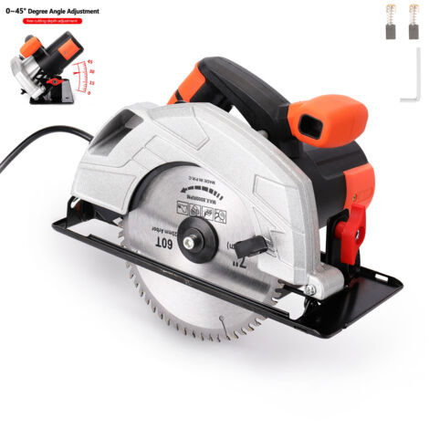 Sega circolare da 1650 W - Taglio multimateriale - Legno, plastica, metallo - Smusso 0° - Smusso 45° - Profondità di taglio 60 mm - Lama da 180 mm inclusa - 4800 giri/min