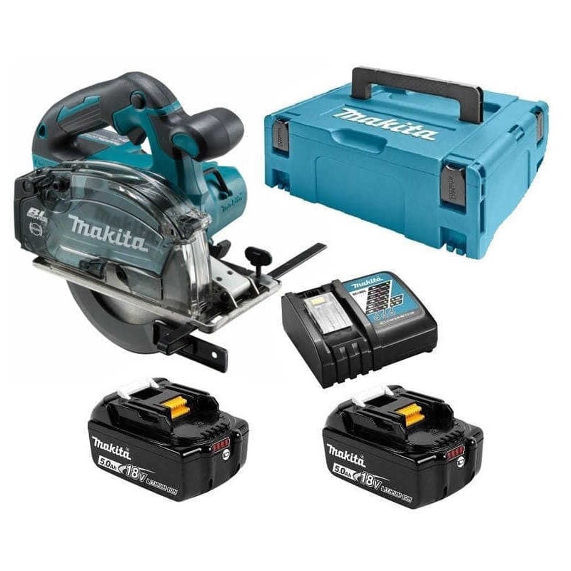 Makita - Sega circolare per metallo 18 v Li-Ion 5 Ah ø 136 mm 2 batterie, caricabatterie, valigetta - DCS552RTJ