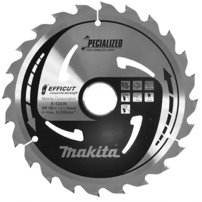 E-12239 Efficut Lama per sega circolare 185x30 mm per legno - Makita
