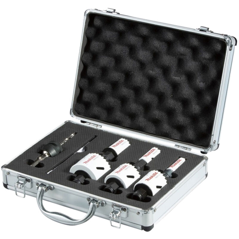 Set di seghe dede corona Makita E-12304, tool deprecisa foratura, ideale per legno e metallo, include 7 pezzi, design resistente, colore nero